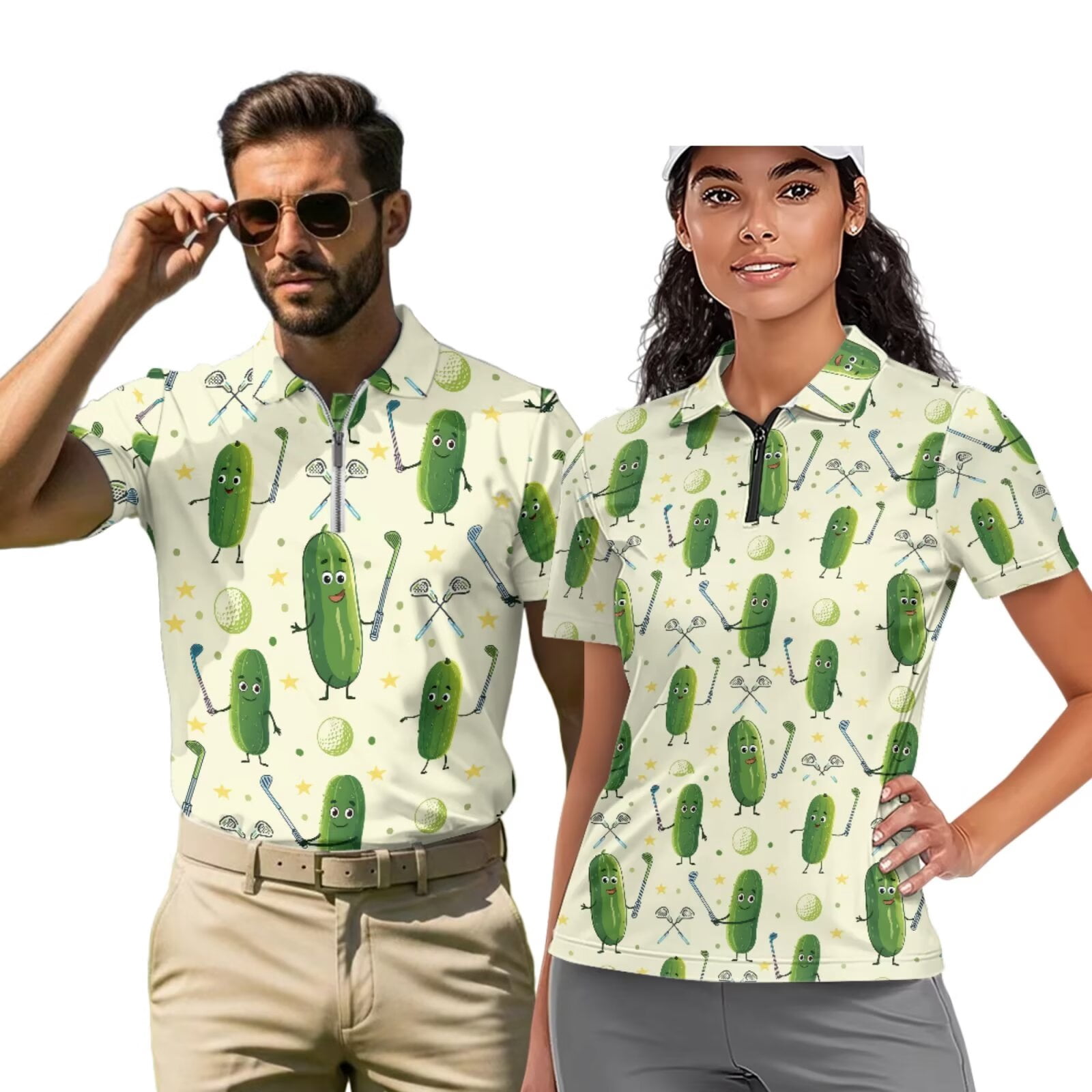 Binienty Cute Pickle Golf Matching Golf Shirts for Couples Soft ...