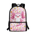 thumbnail image 1 of Binienty Cute Pink Axolotl Floral Backpack for Kids Elementary School Students 17 Inch Large Capacity Bookbag with Customizable Shoulder Straps Front Zipper Pocket Back to School Gifts, 1 of 6