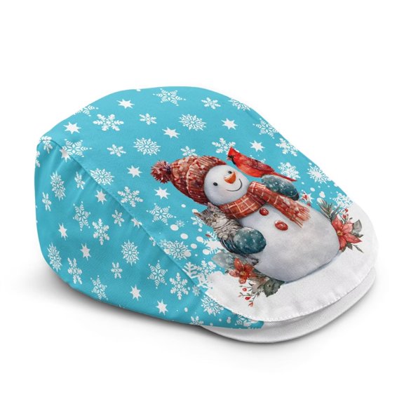 Binienty Cyan Snowman Print Irish Gatsby Hat for Men, Adjustable Breathable Soft Winter Newsboy Cap with Buckle Closure, Ideal for Christmas Holiday Outdoor Party Daily Wear