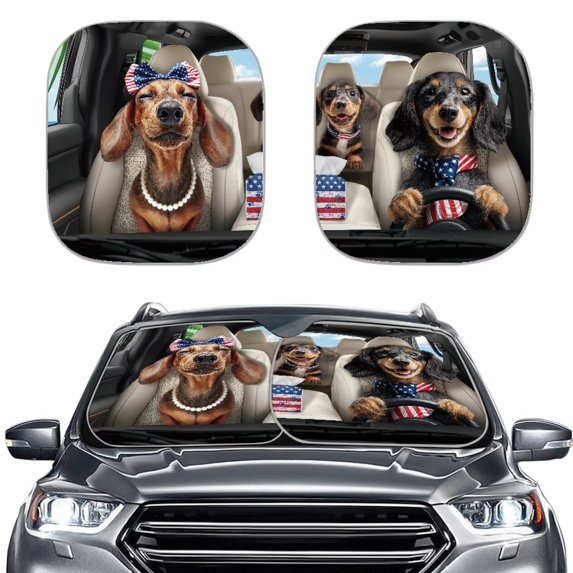 Binienty Dachshund Windshield Sun Shades Funny Dog Auto Sunshade Front Windshield Vehicle Accessories for SUV Truck Sedan Automotive Interior Sun Protection Visors 2 Pack