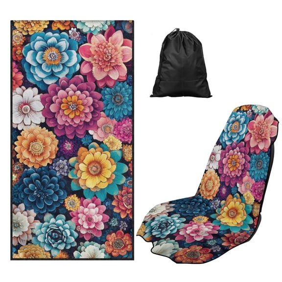 Binienty Dahlia Floral Sweat Seat Covers For Cars Boho Auto Accessories for Women Girly Athletic Running Towel Car Seat Cover After Gym Surfing Yoga Workout