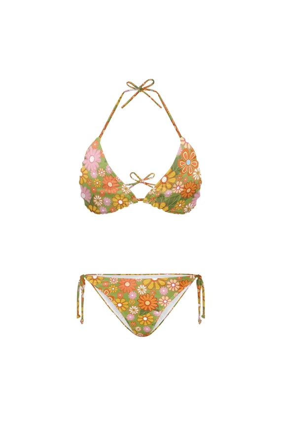 Daisy Pattern Bathing Suit for Pool Swim, Bikini Set Sexy Quick Drying