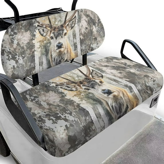 Binienty Deer Golf Car Seat Towel Blanket Stretchy Comfortable Grey Camo Hunting Golf Cart Seat Covers Front UV Protection Golf Cartseat Covers Kit Suits EZGO Club 2-Seat Golf Carts