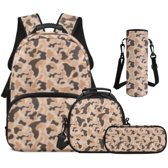 Binienty Desert Camouflage Pattern 4 Pack Backpack for Girls, Lunch Box Lightweight Pen Organizer with Portable Water Bottle Carrier Suitable for School