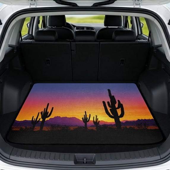 Binienty Desert Sunset Cactus Print Rear Trunk Liner, Anti-Slip Backing Universal Fit Trunk Mat, Scratch Resistant Durable Vehicle Interior Accessory for Sedan SUV 29" x 39