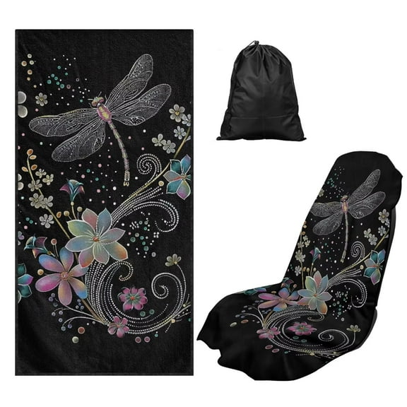 Binienty Dragonfly Seat Cover Towels For Runners Boho Floral Beach Towel Car Seat Cover Machine Washable Easy to Install Sweat Towel Carseat Covers Universal Fit