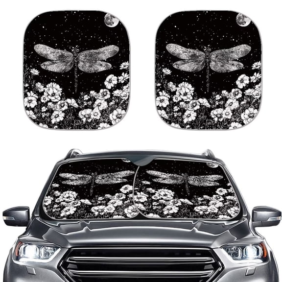 Binienty Dragonfly Windshield Sun Shade Foldable 2-Piece Car Sunshades Auto Sun Heat and UV Rays Blocker Soft Car Interior Accessories for Sun Heat Universal Vehicle Accessories