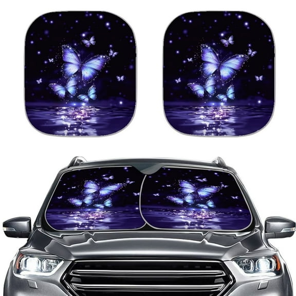 Binienty Dreamy Butterfly Windshield Sun Shade Folding Car Window Shades for Front Window Easy to Install Removable and Heat Reflector Windshield Cover Fit Women Men
