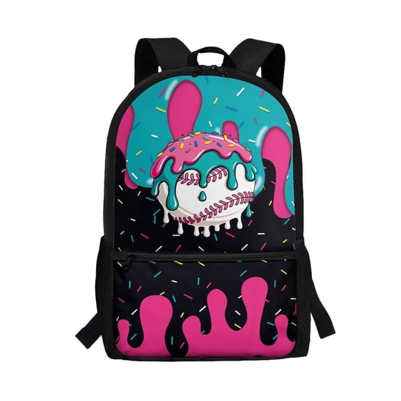 Binienty Dripping Baseball Print Kids School Backpack 17 Inch Large Capacity Bookbag for Boys Girls Age 8-10 Customizable Straps School Bag with Front Pocket for Students Daily Use