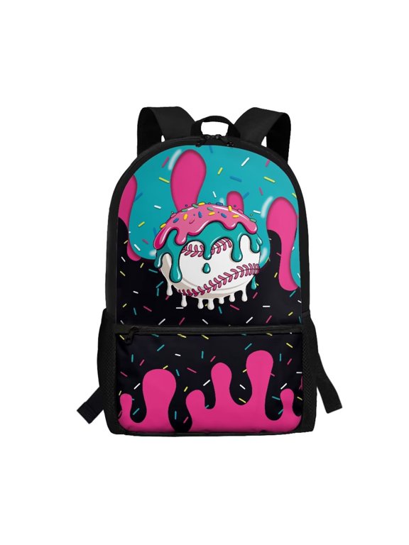 Dripping Baseball Print Kids School Backpack 17 Inch Large Capacity Bookbag for Boys Girls Age 8-10 Customizable Straps School Bag with Front Pocket for Students Daily Use