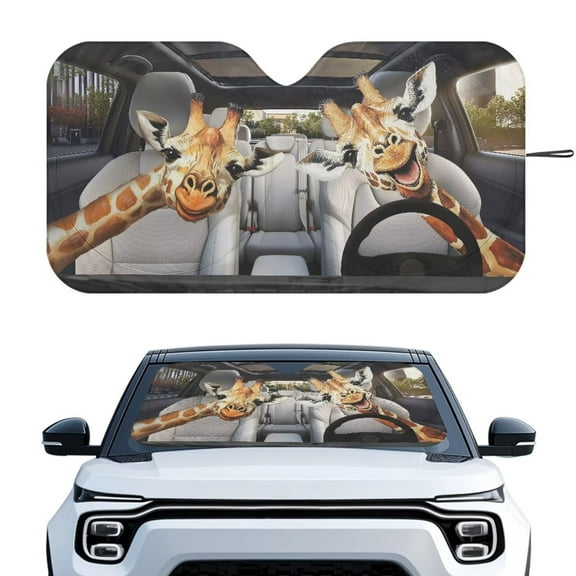 Binienty Driving Giraffe Windshield Shade Covers Car Window Shades Front Windshield Window Covers Foldable Sun Blocking UV Rays Shade Sun Visor Protector for Car SUV Truck