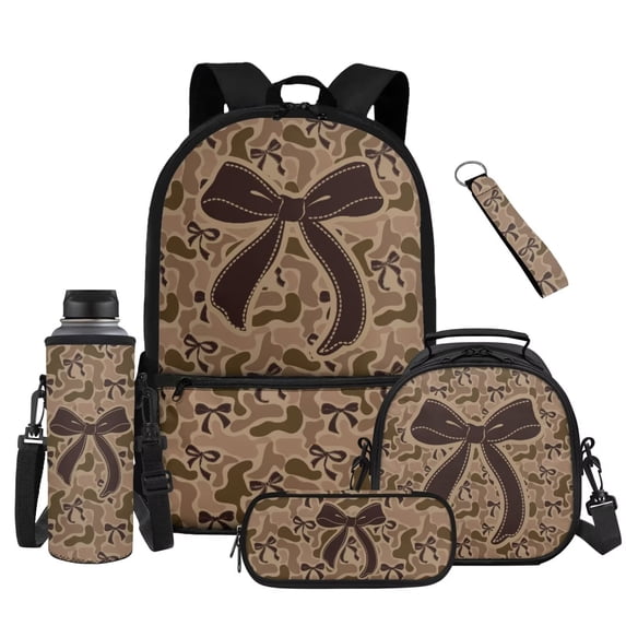 Binienty Duck Camo Bow Girls Kids Backpack And Lunch Box Set And Lunchbox Keychain 5-In-1 Boys 10-12 Kids School Backpack Set Children Rucksack Daypack