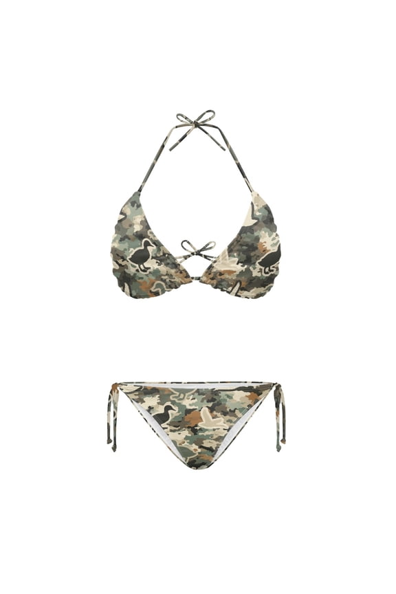 Duck Camouflage Pattern Women Bikini Set, Plus Size Swimwear, Polyester Spandex Removable Pad Bathing Suit Plus Size Design