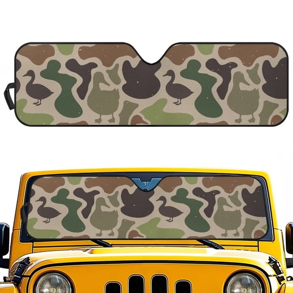 Binienty Duck Hunting Camo Sun Shade For Car Windshield Universal for Jeep Wrangler TJ JK JKU Sport 2 Door & 4 Door Easy Fold Car Window Sunshade 52x16" Automotive Interior Sun Protection