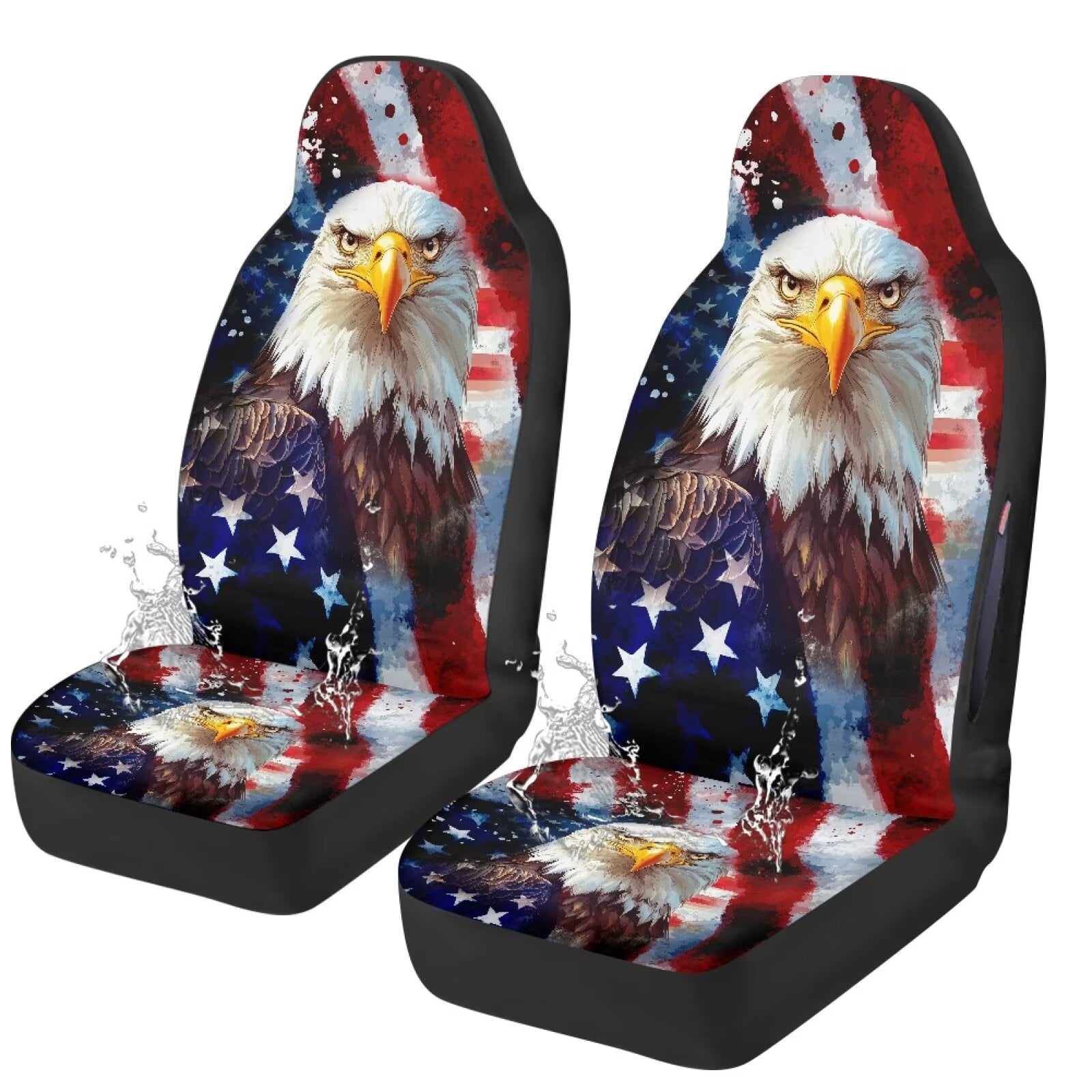 Binienty Eagle American Flag Car Seat Covers Front Seats Airbag Safe Side Airbag Compatible Car Seat Cover Protector Patriotic Auto Accessories for Cars SUV Truck Van