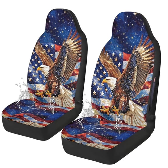 Binienty Eagle American Flag Front Car Seat Covers Airbag Compatible Waterproof Automotive Front Seat Covers High Back Cushion Protector 2 Pack Universal for SUV Truck Van