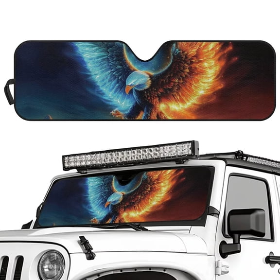 Binienty Eagle Windshield Sun Shade for Jeep Wrangler Gladiator JK JKU 2/4 Doors Car Reflective Sun Shade for Front Window UV Blocking Sunshield Automotive Sunvisor Protector