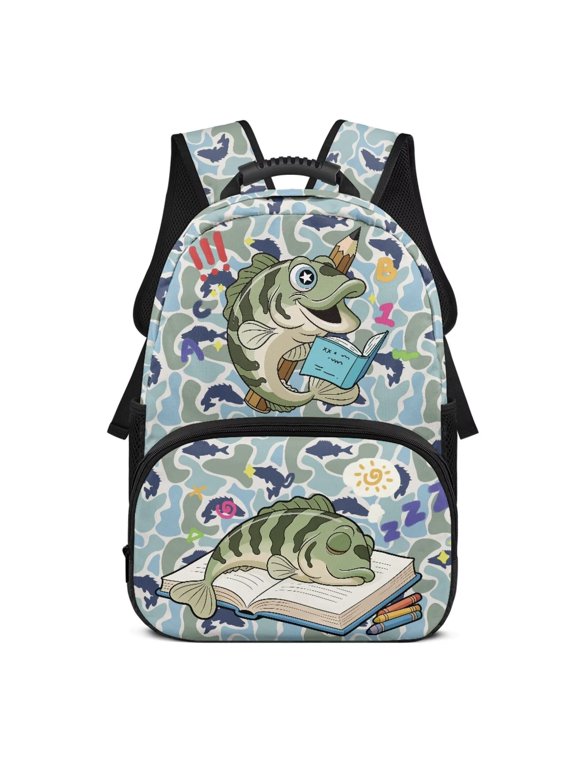 Fish Camo School Backpack for Girls Middle School Lightweight 17 Inch Bookbag with Laptop Compartment Kids Back Pack Bookbag Back to School Gifts for Kids
