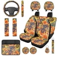 thumbnail image 1 of Binienty Floral Bee Vehicle Seat Covers with Matching 15 Inch Steering Wheel Cover Center Console Cushion Seat Belt Covers Coasters Car Interior Decor Set for Truck Van Sedan SUV 14 Pack, 1 of 7