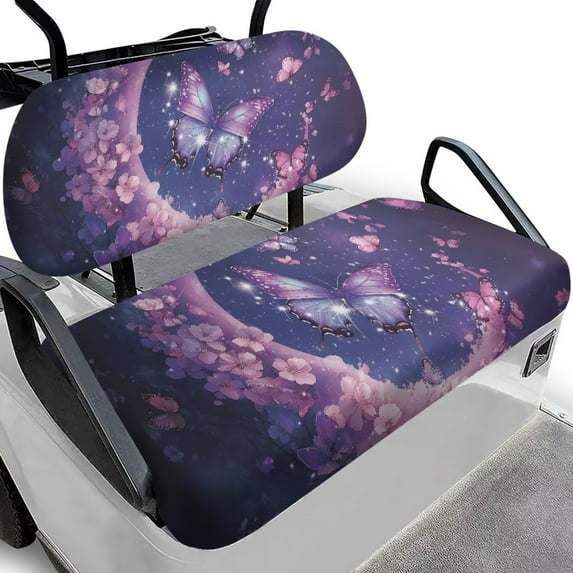 Binienty Floral Butterfly Golf Cart Seat Cushion Cover Soft Fabric Non-slip Cherry Blossom Golfcart Seat Covers Club Car DS Precedent Golf Cart Seats Cover with Elastic Edge, Easy to Install