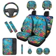 thumbnail image 1 of Binienty Floral Dragonfly Car Seat Covers Front And Back Women Vintage Automotive Seat Covers Full Set With Steering Wheel Cover Shoulder Strap Pads Wristlet Keyring Car Accessories Interior Set, 1 of 8