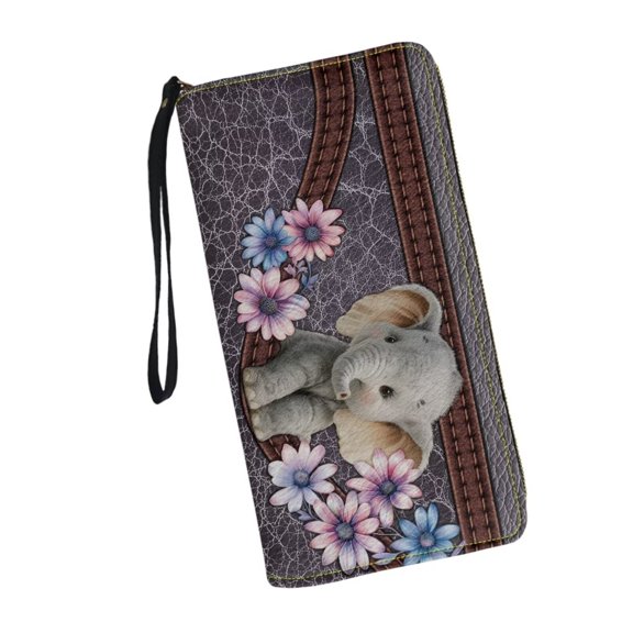 Binienty Floral Elephant Womens Wallet Slim Thin RFID Blocking Credit Card Wallets Long PU Leather Card Holder Organizer Cute Cash Clutch Purse Ladies Girls Gift