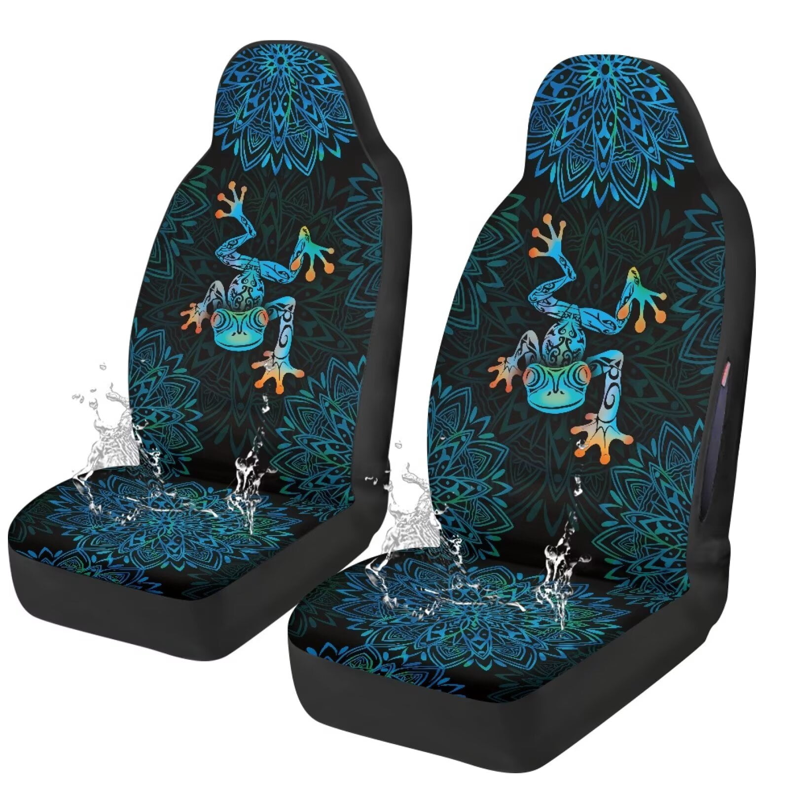 Binienty Floral Frog Waterproof Car Front Seat Covers Airbag Compatible Boho Mandala Auto Seat Protectors for SUV Truck Van Sedan, Easy to Install