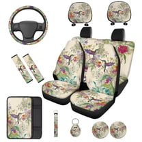 Binienty Floral Hummingbird Car Seat Covers Full Set Front Split Rear Bench for Car Universal Auto Seat Covers with Arm Rest Cover Elastic Steering Wheel Cover Vehicle Interior Decoration Accessories