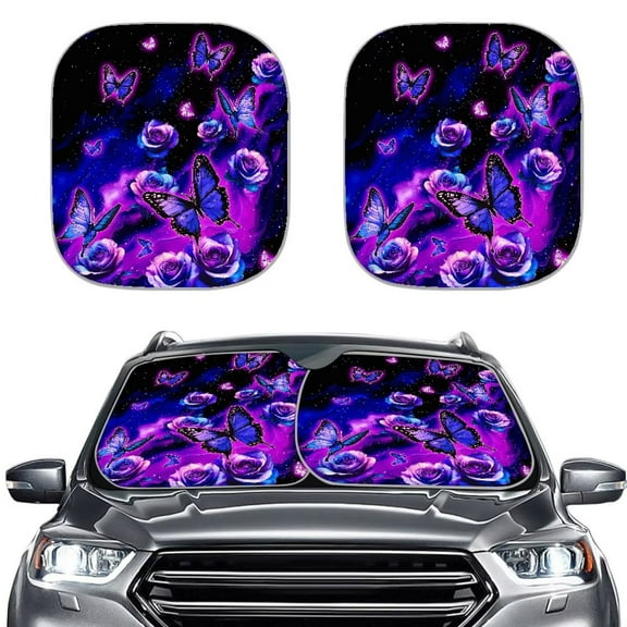 Binienty Fluorescent Butterfly Windshield Sun Shades Front Windshield Folding Car Sun Shade Easy to Install Heat Insulation and Cooling 28.5x25.5 Inches Fit Car Front Window for Sedan SUV Van