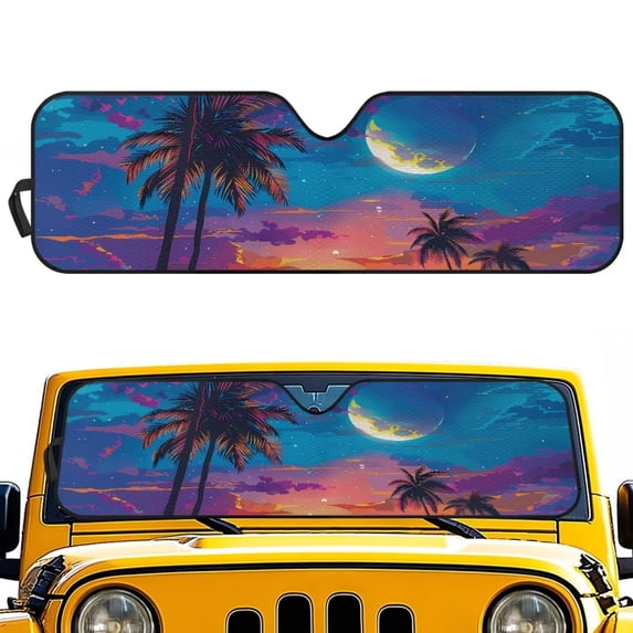Binienty Foldable Car Sun Shade Windshield Compatible with Jeep Gladiator JT 2020-2025 Tropical Palm Tree Sun Shade For Car Window Block Heat and UV Rays Keep Car Cool While Parked