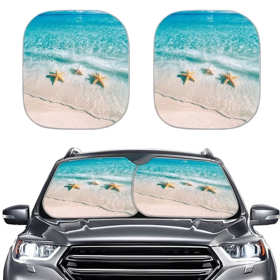 Binienty Foldable Windshield Sun Shade Beach Starfish Ocean Car Front Windshield Sun Visor UV-Blocking Heatshield Sunshade Adjustable Heat Reflector-Keep Your Vehicle Cool