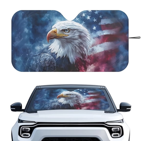 Binienty Foldable Windshield Sun Shade Eagle American Flag Car Window Shade Front Windshield UV Rays Protection Sunshield Heat Reduction Blocker Patriotic Auto Interior Decor Accessories