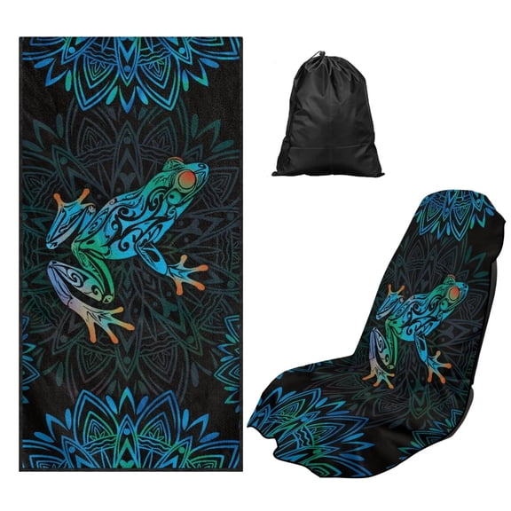 Binienty Frog Sweat Towel Car Seat Cover Boho Mandala Post-Work Running Athletic Beach Towel Machine Washable Lightweight Breathable Floral Car Interior Accessories