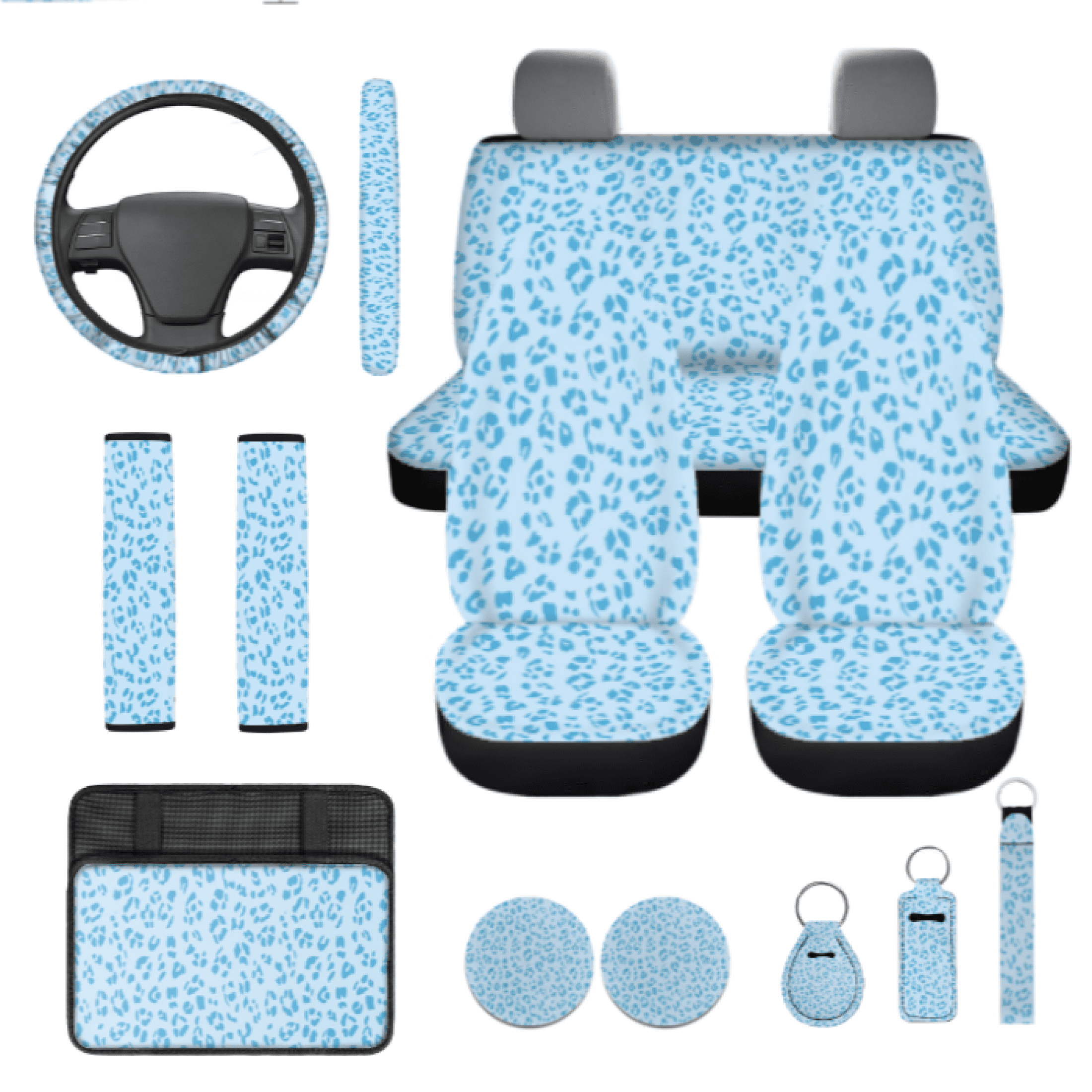 Binienty Full Set Car Seat Cover Set, with Car Seat Covers Set Steering Wheel Cover Auto Seat Belt Cover Center Console Pad Armrest Cover, 13-Piece