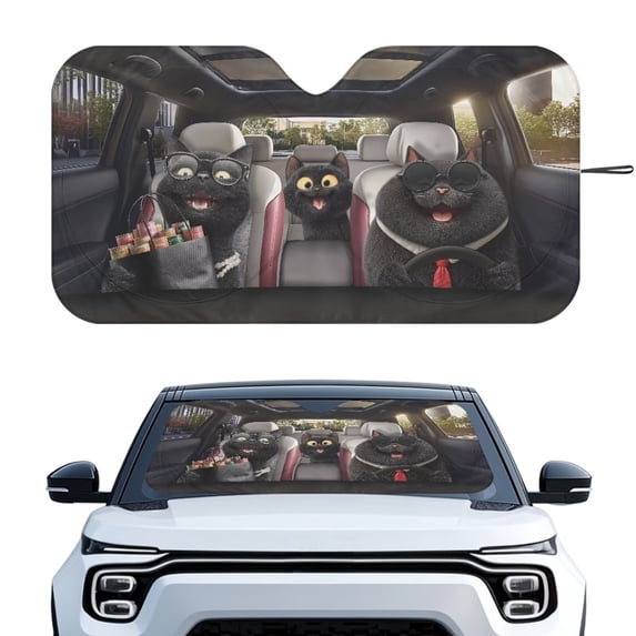 Binienty Funny Black Cat Sun Shade for Car Windshield Cute Auto Window Sun Blocker Reflective UV Sunvisor Heat Reflector-Keep Your Vehicle Cool