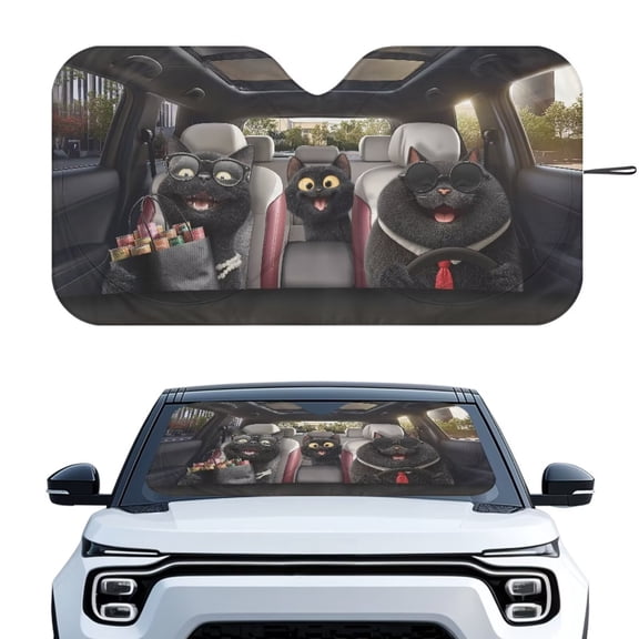 Binienty Funny Black Cat Sun Shade for Car Windshield Cute Auto Window Sun Blocker Reflective UV Sunvisor Heat Reflector-Keep Your Vehicle Cool