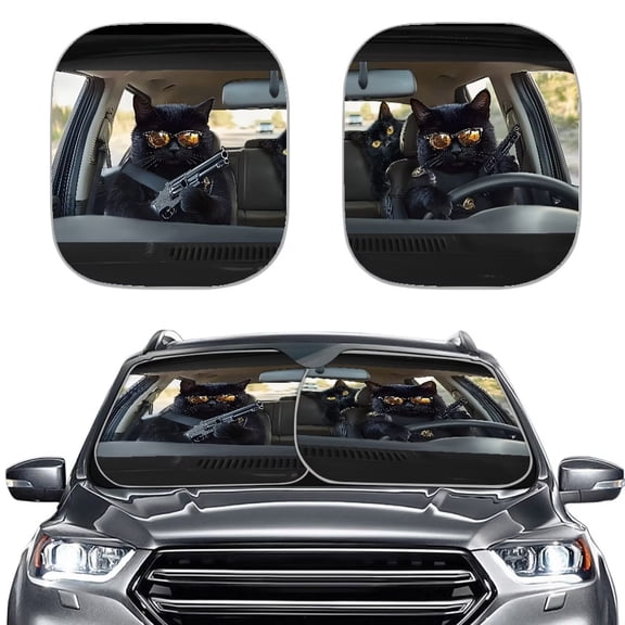 Binienty Funny Car Sun Shade Windshield Black Cat Automotive Windshield Sun Covers 2 Piece Auto Sunvisor Heat Protection Universal Protector for Cars Truck Van SUV