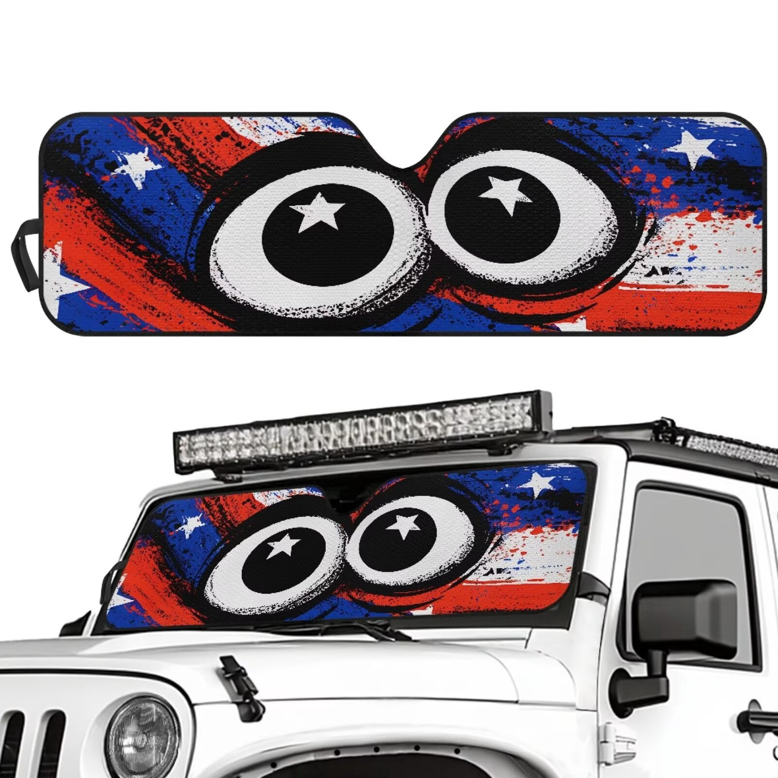 Binienty Funny Car Windshield Sun Shade Eyes American Flag Sun Shade for Jeep Wrangler JK/JKU 2007-2018 Foldable Sunvisor Heat Reflector-Keep Your Vehicle Cool