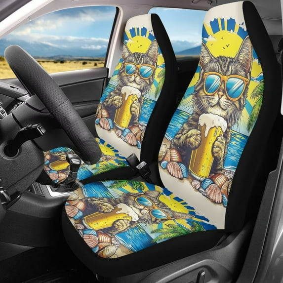 Binienty Funny Cat Car Seat Covers Front Seats Only Auto Front Seat Covers Stretchy Fabric Automobile Seats Protector Removable Auto Interior Set for SUV Truck Sedan