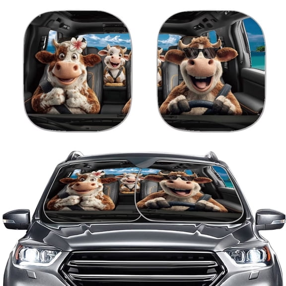 Binienty Funny Cow Print Car Front Windshield Sun Shade Visor Suv Window Folding Block Cover 2-Piece Foldable Sunshield for Vehicle Cars SUV Auto Interior Decor