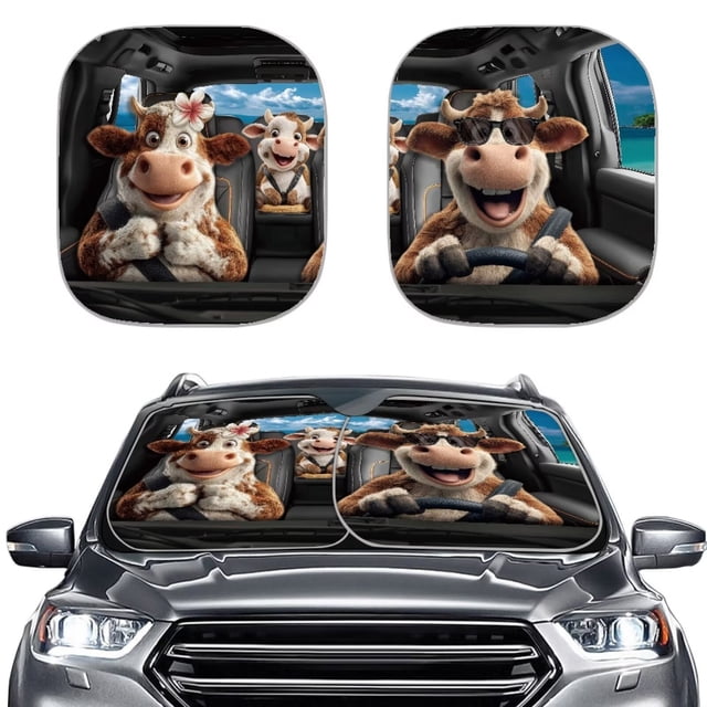 Binienty Funny Cow Print Car Front Windshield Sun Shade Visor Suv Window Folding Block Cover 2-Piece Foldable Sunshield for Vehicle Cars SUV Auto Interior Decor
