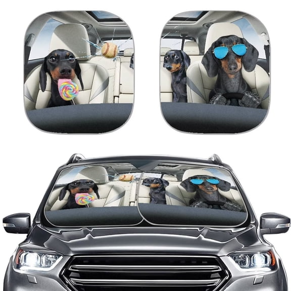 Binienty Funny Dachshund Dog Windshield Sun Shade for Automobile Front Window Shade for Sun Heat UV Rays Reflective Car Sun Shades 2 Pack Protector Accessories for Car Truck SUV
