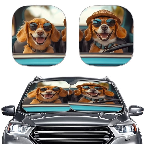 Binienty Funny Dog 2 PCS Windshield Sun Shade for Truck SUV Car Foldable Automotive Front Window Sunshade Protector Window Shades Cover Sun Visor Shield Fit Most Car