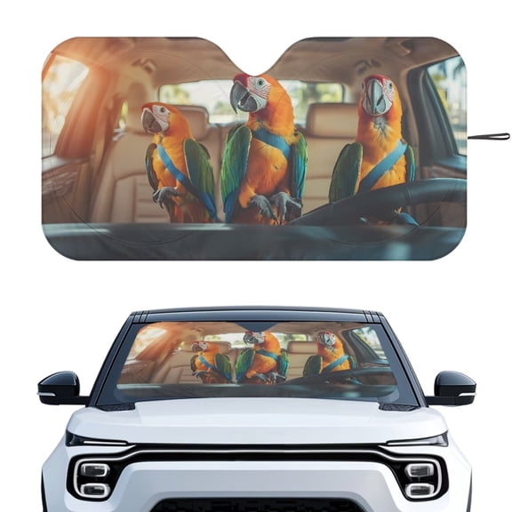 Binienty Funny Parrot Sunshade for Car Windshield Front Window Sun Shade Automotive Sunvisor Protector Foldable Car Windshield Sun Shade For Truck SUV Car Interior Accessories