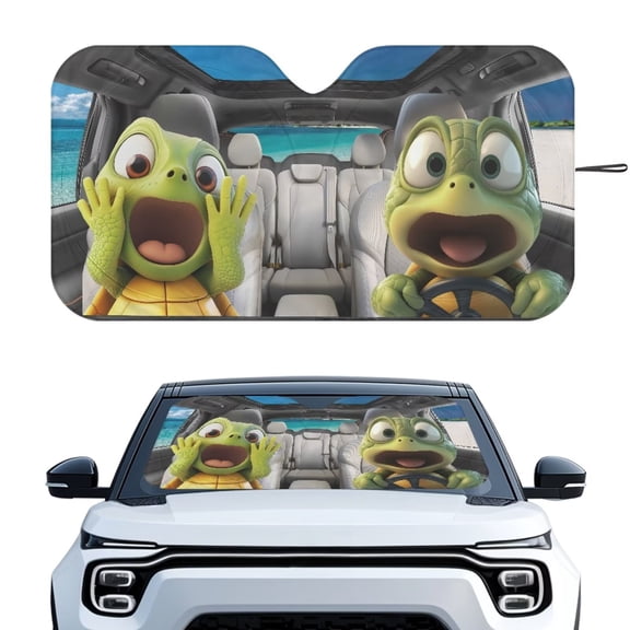 Binienty Funny Sea Turtle Windshield Sun Shade Foldable Car Front Window Sunshade Cute Heat Reflector UV Ray Sun Visor Protector Sunshades Auto Outdoor Protective Accessories