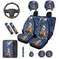 thumbnail image 1 of Binienty Galaxy Frog Car Seat Covers Full Set with Steering Wheel Cover 15 Inch Comfortable Armrest Pad Keychain Coasters Stretchable Headrest Covers Seat Belt Pads Car Decor Accessories, 1 of 8