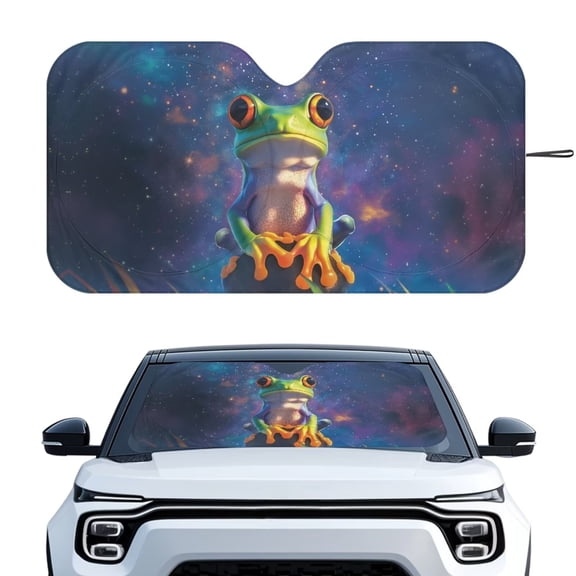 Binienty Galaxy Frog Car Windshield Cover Sun Shade Easy Fold Automotive Front Window Sunvisor 66x34 Inches Large Reflective Sun Shade Auto Outdoor Protective Accessories