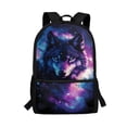 thumbnail image 1 of Binienty Galaxy Wolf Print 17 Inch School Backpack for Teens, Large Capacity Bookbag with Front Zipper Pocket Mesh Side Holders, Casual Daypack Rucksack for School Travel Daily Use, 1 of 6