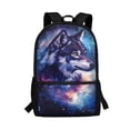 thumbnail image 1 of Binienty Galaxy Wolf Print Kids Backpack for Elementary Students Ages 6-12 17 Inch Large Capacity Bookbag with Customizable Shoulder Straps Front Storage Pocket School Gifts, 1 of 6