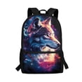 thumbnail image 1 of Binienty Galaxy Wolf Print School Backpack for Teens Elementary Middle School Students 17 Inch Large Capacity Bookbag with Customizable Straps Front Zipper Pocket Casual Daypack Gift, 1 of 6